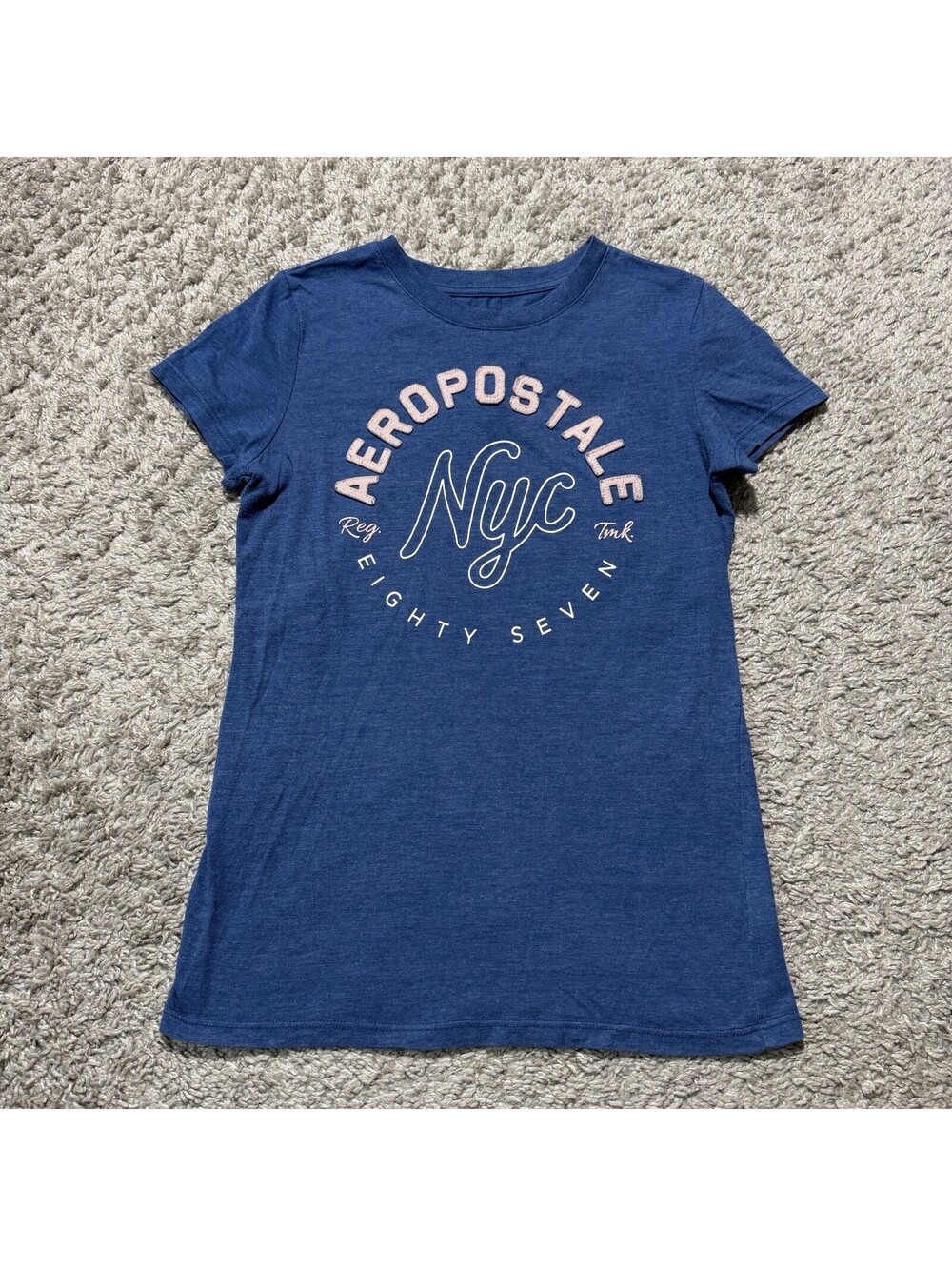 Vintage Y2K AERO Aeropostale Spell Out Womens Embroidered Shirt Tee Medium Blue